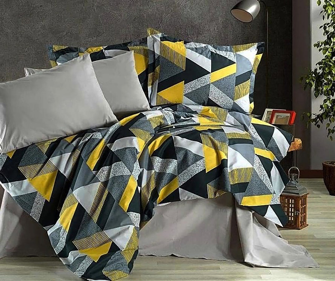 Industrial Gray Yellow Duvet Cover Two Pillowcases Mens Bedding Set ...
