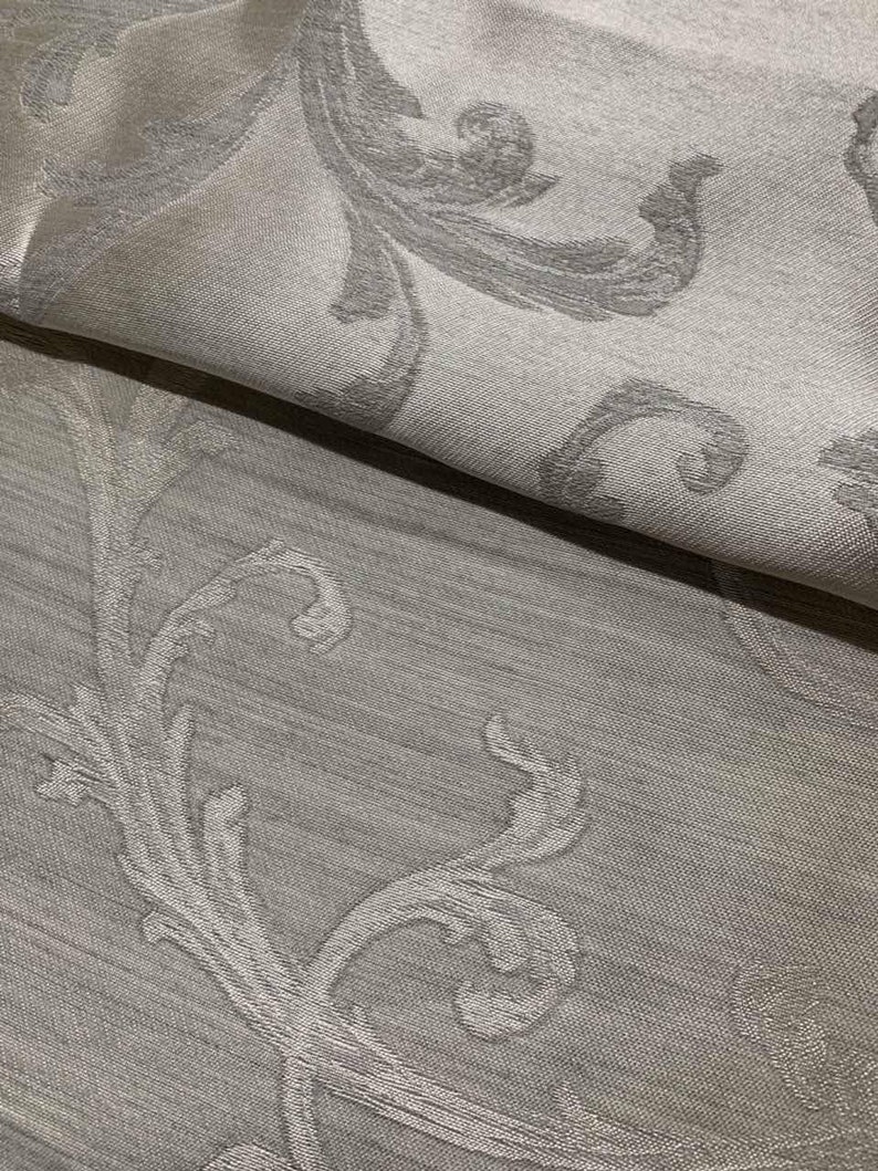 Gray Beige Damask Fabric by the yard Fabric by meter