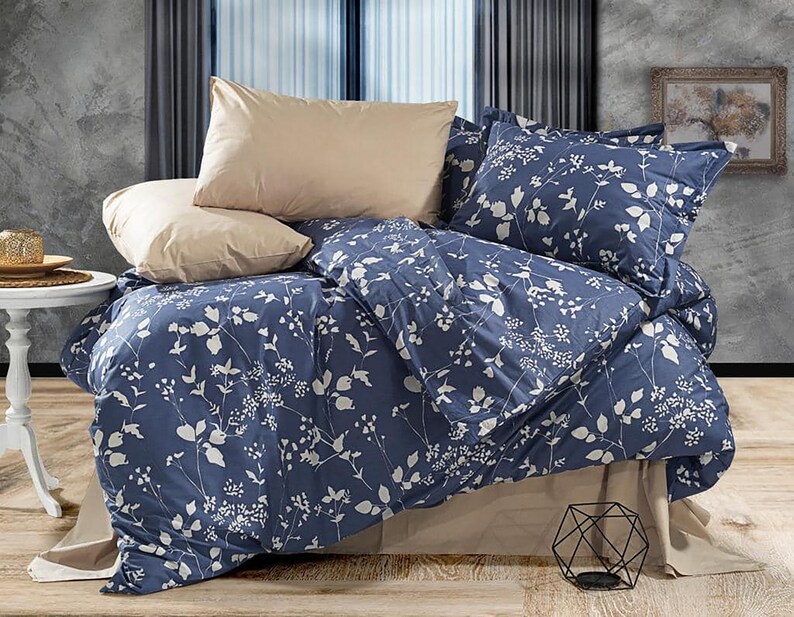 Dark Blue Duvet Cover With Pillow Cases Gift for Family Bedding Set ...