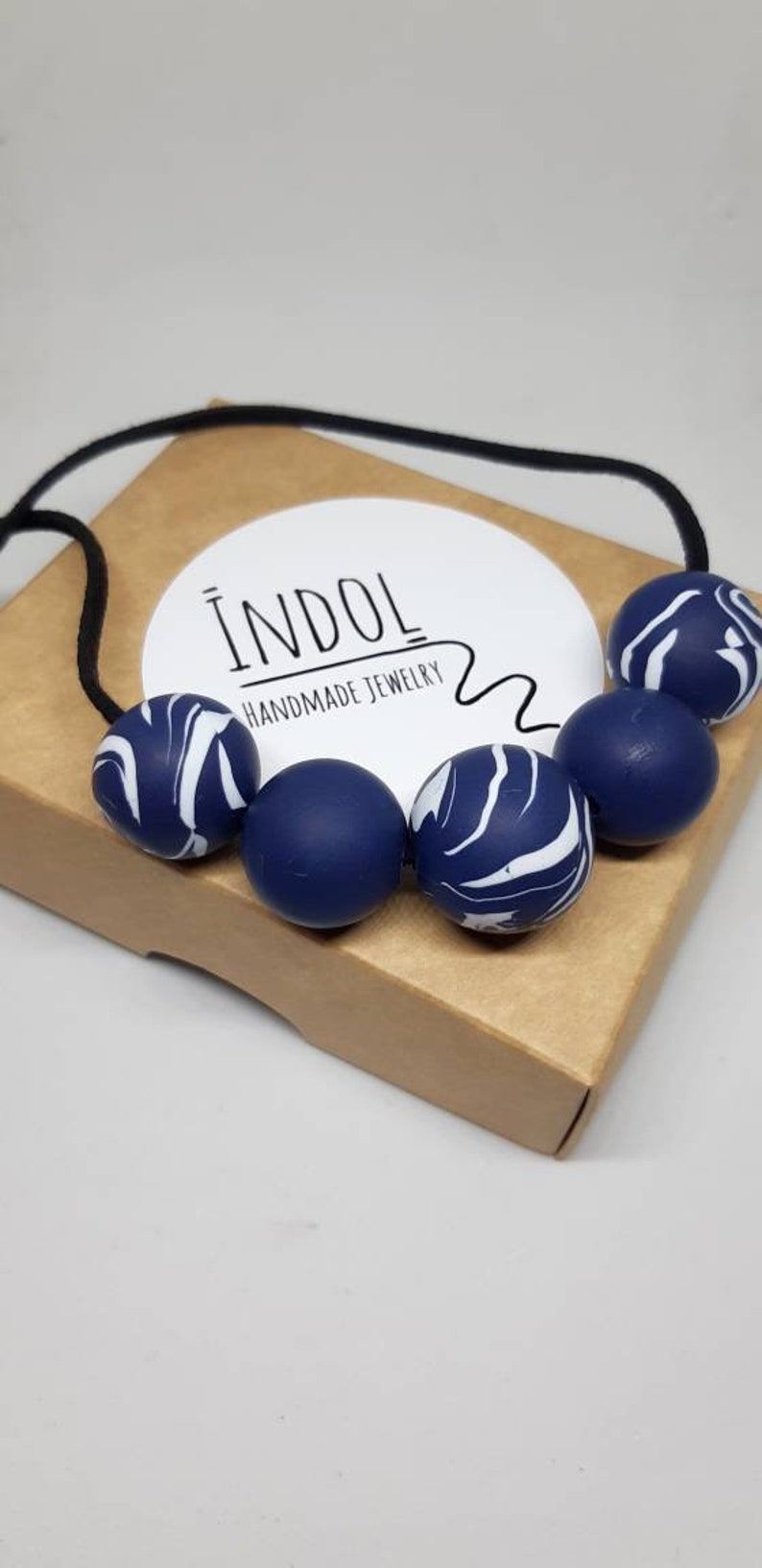 Navy blue beaded necklace set for woman Big beads long | Etsy