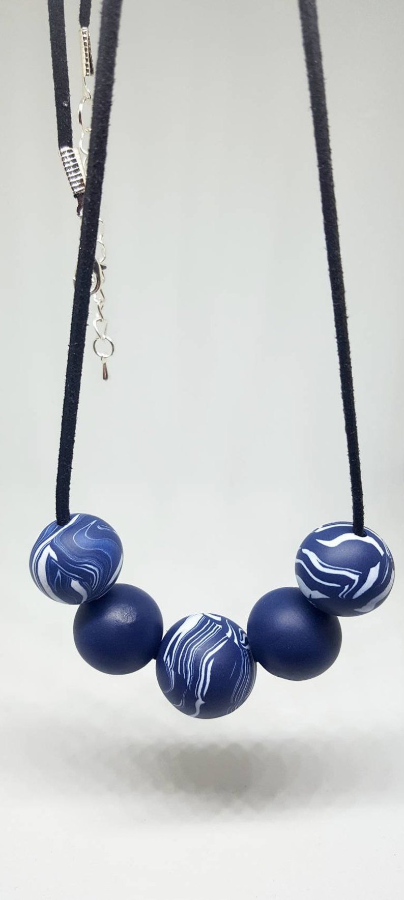 Navy blue beaded necklace set for woman Big beads long | Etsy