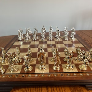 Large Heavy Crusader Themed Metal Chess Set, with or without Board, Great Gift for Him