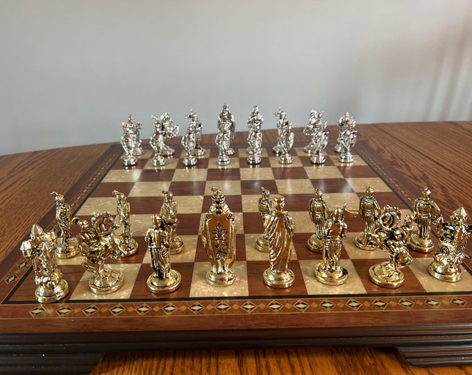 Large Heavy Crusader Themed Metal Chess Set, with or without Board, Great Gift for Him