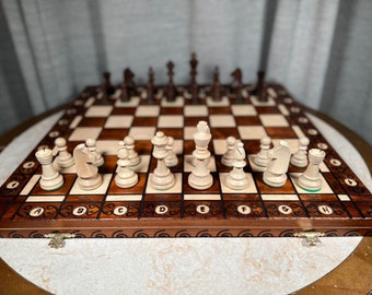 Large Beautifully Detailed Staunton Travel Wooden Chess Set 21 Inch Folding Storage Board 4 inch King