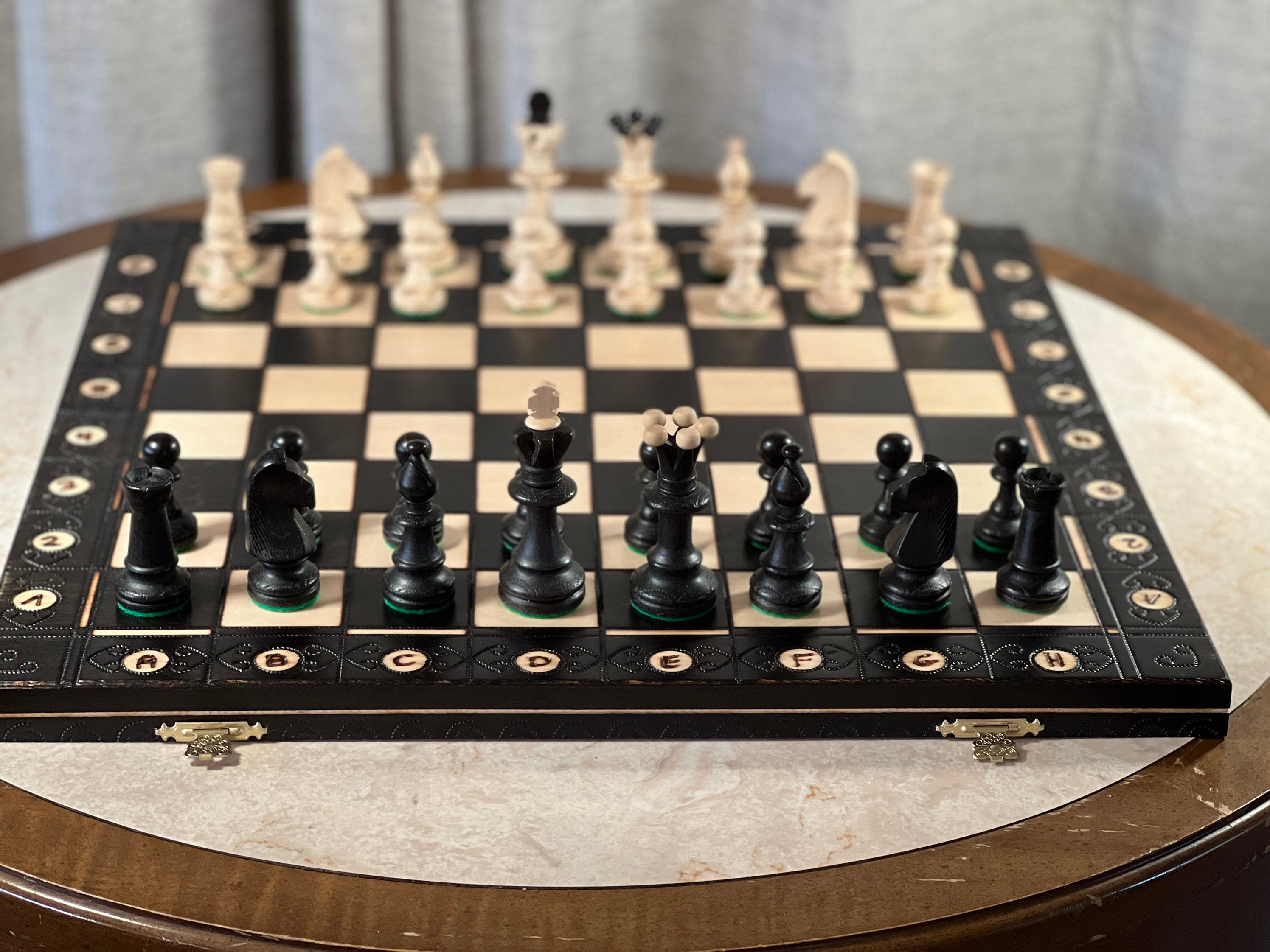 Black Saffiano Leather Chess Set