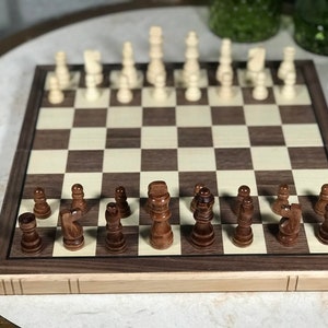 Beautiful Large Wooden Chess Game Set Wood Board Folding Storage Box portable travel set with Detailed Pieces