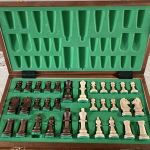 Beautifully Detailed Staunton Travel Wooden Chess Set 16 Inch Folding With Portable Storage Box