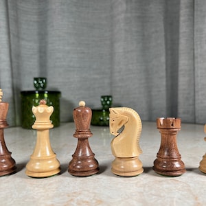 Large 4 inch King Weighted Handmade Wooden Chess Pieces, Unique Detailed Design