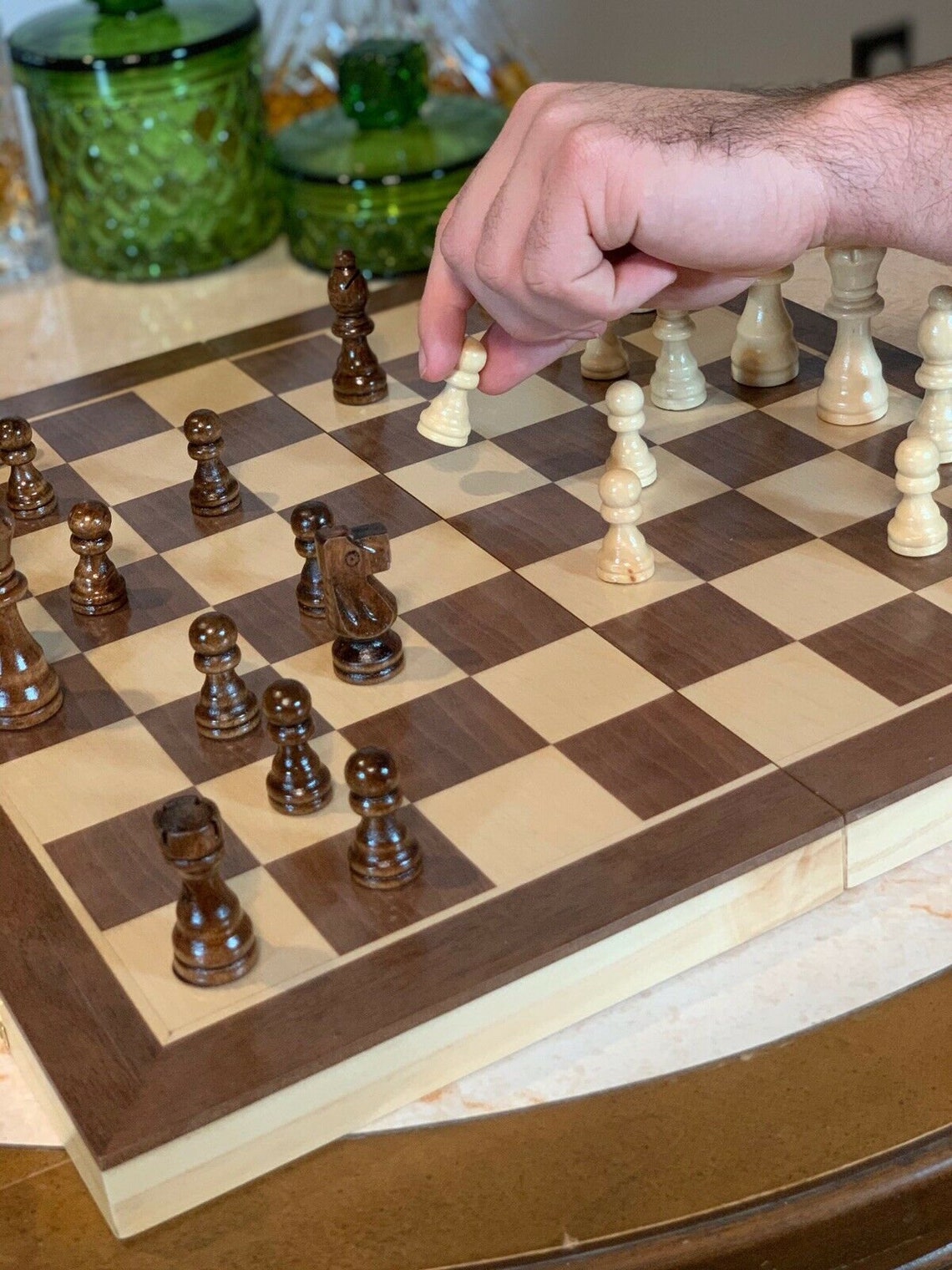 Wooden Chess Game Set Large 15 inch Wood Board Folding Storage Etsy