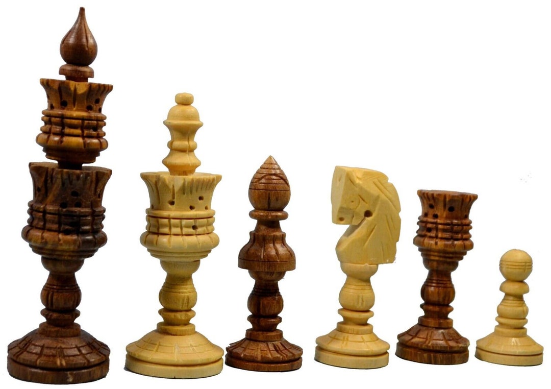 Wooden Chess Pieces Set 4.5 LOTUS ARTISTIC Hand Carved Etsy