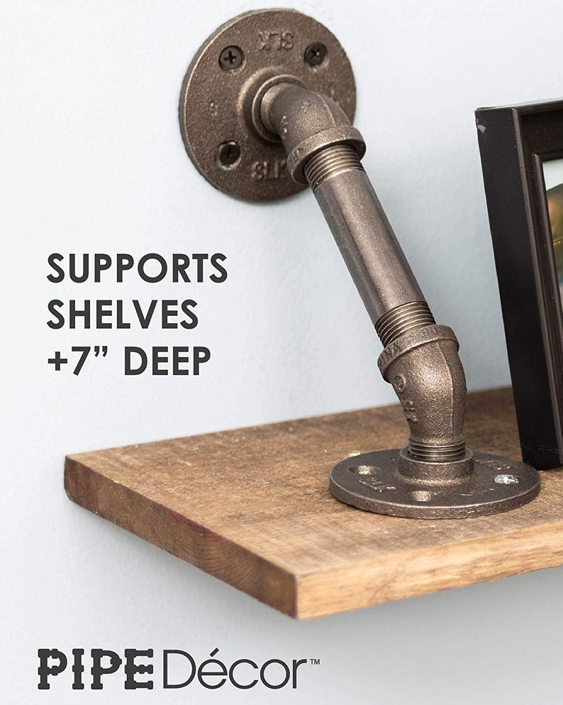 Rustic Industrial Angle Shelf Brackets 4 Inch Pipe Double Etsy