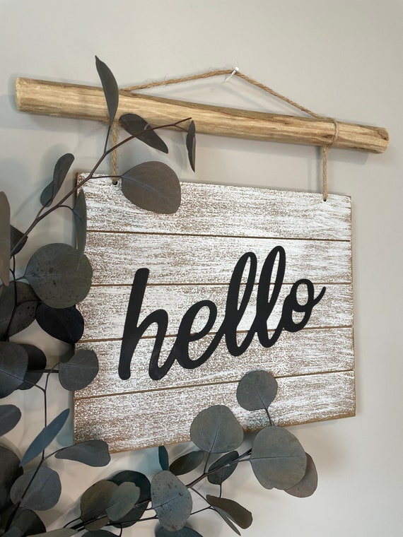 Boho Farmhouse Wooden Hello Sign Etsy
