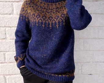Suéter nórdico Fair Isle | Pulôver de lã escandinavo feminino | Suéter aconchegante de tricô feito à mão