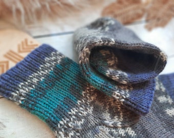 Prêt à expédier, chaussettes volumineuses tricotées, chaussettes en laine de travail des couleurs, chaussettes unisexes tricotées à la main, taille UE 37/38, chaussettes d'hiver en laine