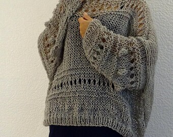 Grey Sheer Sweater Mesh Loose Knit Slouchy Long Sleeves