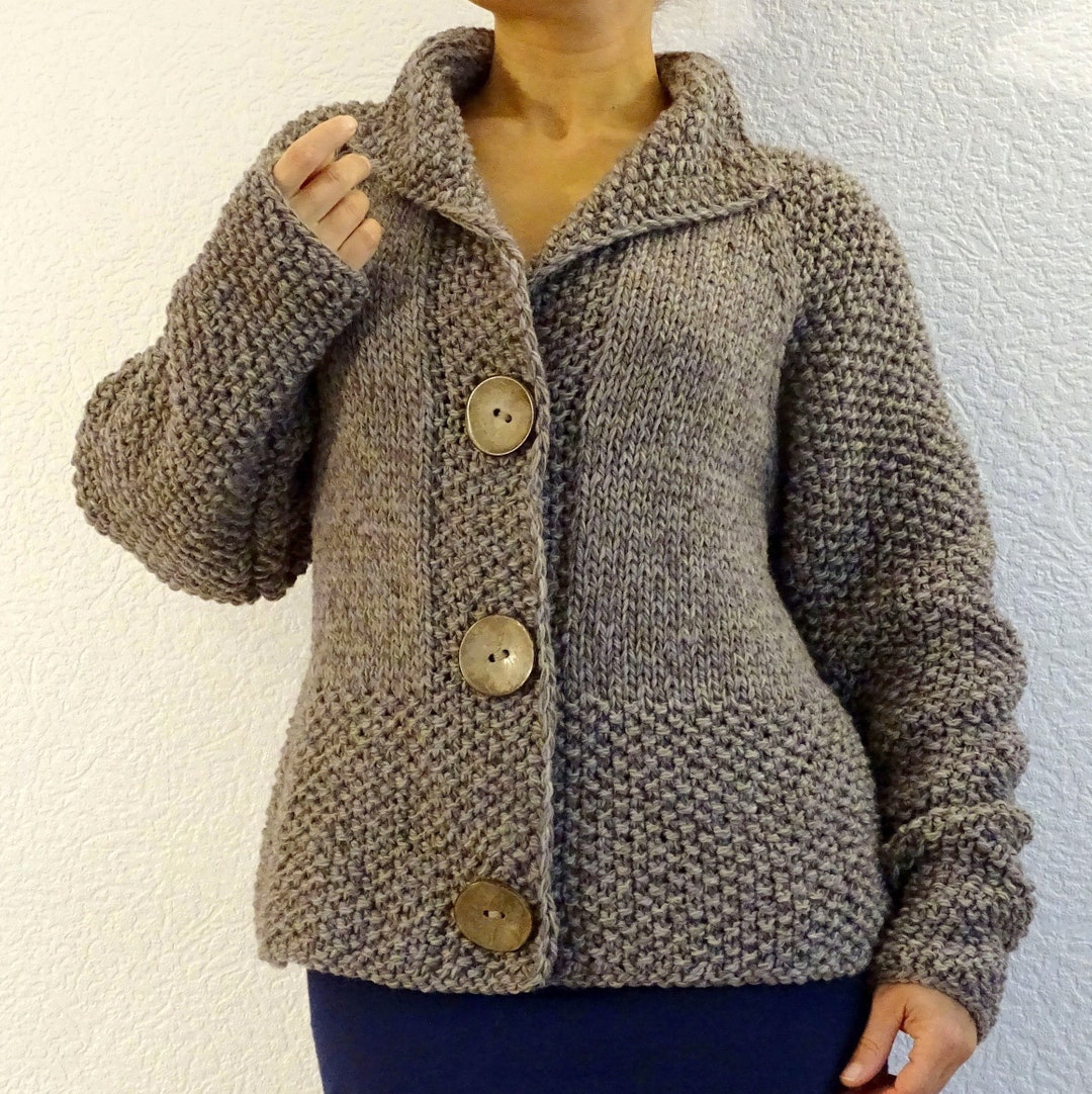 Beige Jacket Bulky Knit Wool Cardigan Natural Wool Jacket - Etsy