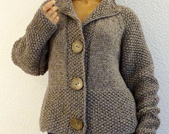 Beige jacket, Bulky knit wool cardigan, Natural wool jacket, Slouchy loose knit cardigan, Wool chunky jacket sweater, Made to order