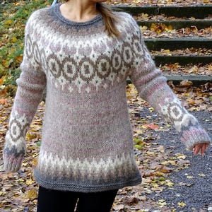 Earth Symphony Designed Jumper Hand Knit Nordic Sweater Dress Fair Isle Sweater Tunic Icelandic Nordic Long Wool pullover Made to order