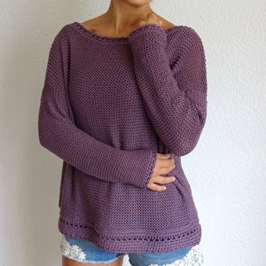 Sweet Grape knit sweater, Knit minimal oversized style sweater top, Loose fits women&#39;s sweater, Knit summer cotton sweater, Made to order