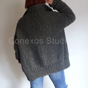 Dark gray chunky oversized knit cardigan, chunky slouchy knit, oversized knit, loose knit cardigan, oversized sweater, cozy slouchy cardigan image 6