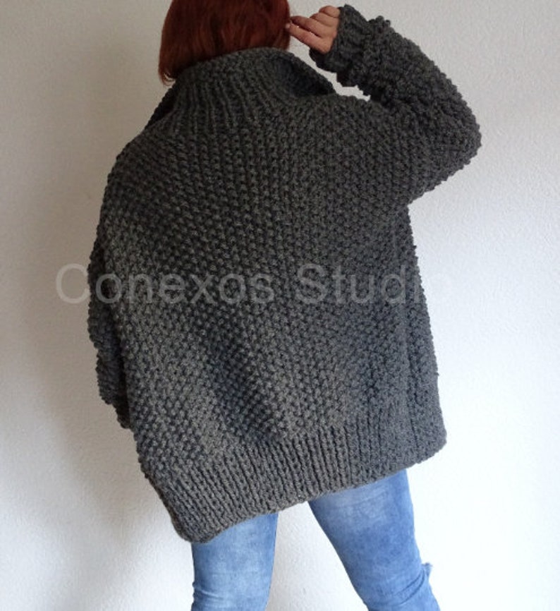 Dark gray chunky oversized knit cardigan, chunky slouchy knit, oversized knit, loose knit cardigan, oversized sweater, cozy slouchy cardigan image 6