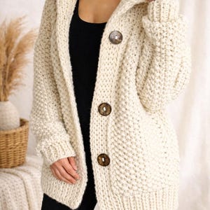 Oversized Chunky Knit Cardigan Women Handmade Cozy Wool Sweater Boho Jacket Button Cardigan Coat