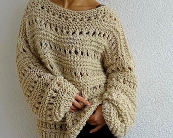 Hand Knit Merino Sweater Oversized Chunky Loose Slouchy Boho Airy Soft Warm Women Gift