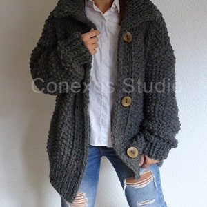 Dark gray chunky oversized knit cardigan, chunky slouchy knit, oversized knit, loose knit cardigan, oversized sweater, cozy slouchy cardigan image 5