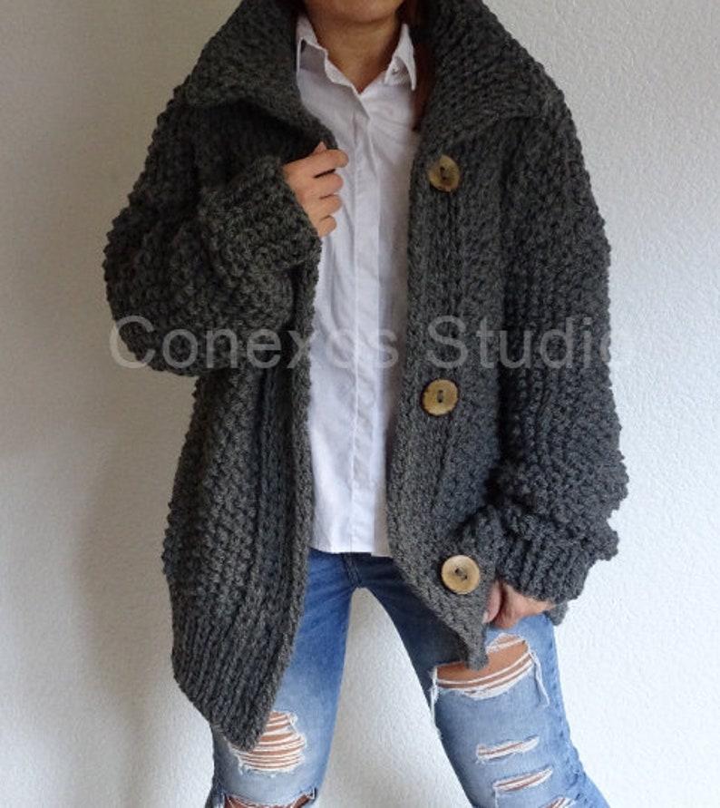 Dark gray chunky oversized knit cardigan, chunky slouchy knit, oversized knit, loose knit cardigan, oversized sweater, cozy slouchy cardigan image 5