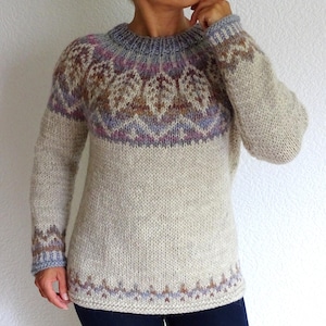 Hand Knit Nordic Sweater Icelandic Wool Pullover Fair Isle Yoke Sweater Merino wool jumper Warm Sweater for Women Made to order Gift ideas
