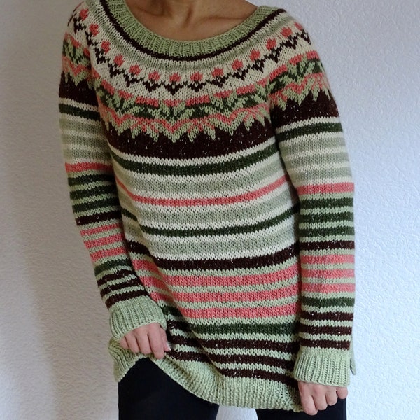 Ready to ship, Moss Star fair isle knit yoke sweater jumper, Icelandic Lopapeysa Nordic sweater, Merino wool sweater, Gift ideas, Sale