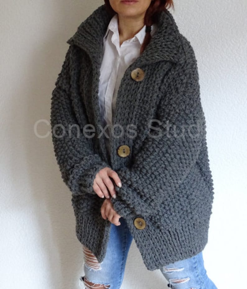 Dark gray chunky oversized knit cardigan, chunky slouchy knit, oversized knit, loose knit cardigan, oversized sweater, cozy slouchy cardigan image 7