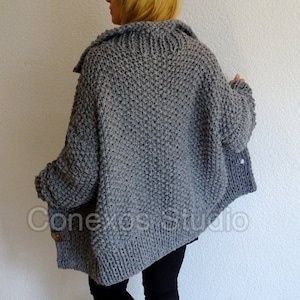 Pearl Cocoon graue Strickjacke, Locker gestrickte Oversized Slouchy reine Wolle Boho Damen Strickjacke, Merino Wolle grobstrick Slouchy Oversized Pullover Bild 6