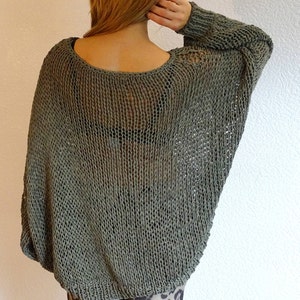 Retro Steel knit sweater, Slouchy oversized bohemian long sweater, Knit bulky cotton sweater, Knit khaki sweater jumper, Made to order imagem 4