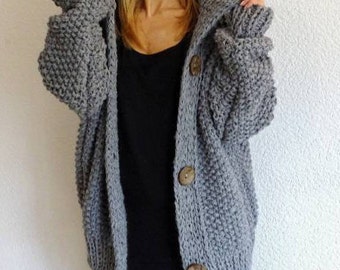 Pearl Cocoon pure wool knit cardigan, Boho bulky knit cardigan coat, Loose fits oversized cardigan, Merino cardigan sweater, Made to order