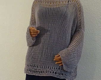 トップス OHOTORO loose summer knit Hand Knitted Cotton Sweater Loose Knit Mesh Pullover Slouchy