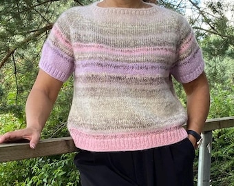 Handgestrickte Pastell Boho Pullover Frauen Mohair Alpaka Mischung Pullover Gemütliche Frühling Strickwaren