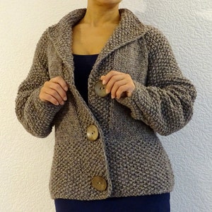 Beige bulky knit wool cardigan Natural pure wool jacket Slouchy style loose knit cardigan Casual everyday wear jacket sweater Made to order