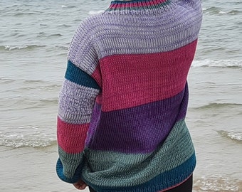 Ready to ship, Colour mix sweater, Wool cotton mix jumper, Knitted sweater, Oversized loose sweater, Long sweater pullover, Gift ideas