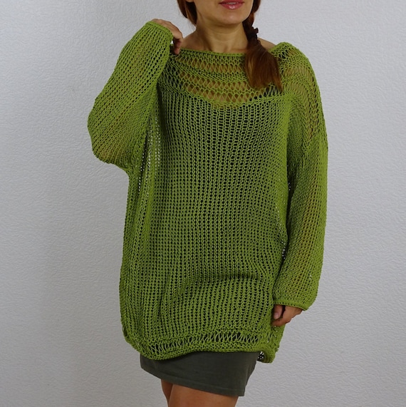 Apple Green Sweater Sheer Mesh Tunic Loose Knit Oversized Long Sweater Tunic Boho Style Slouchy Summer Top Tunic Sweater Made to Order Etsy Ireland