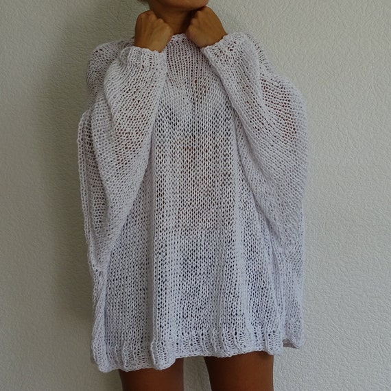 【U LAN】Bohemian see-through knitwear Womens Knit Sweater for Summer, White Sweater With Long