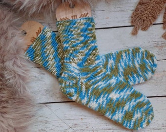 Ready to ship, Knit bulky socks, Colour work Wool socks, Hand knit unisex socks, EU 37/38 size, Winter wool socks