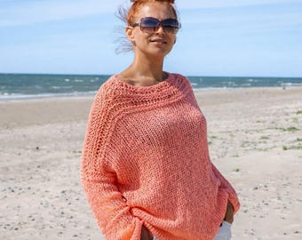 Boho Oversized Mesh Sweater Beach Knit Cotton Sheer Summer Pullover Loose Women Top