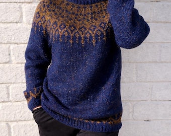 Suéter nórdico Fair Isle, jersey de lana escandinava para mujer, tejido a mano y acogedor.