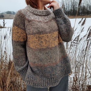 Hand knitted mix color sweater Slouchy loose knit jumper Warm wool sweater Loose oversized sweater pullover Made to order Gift ideas