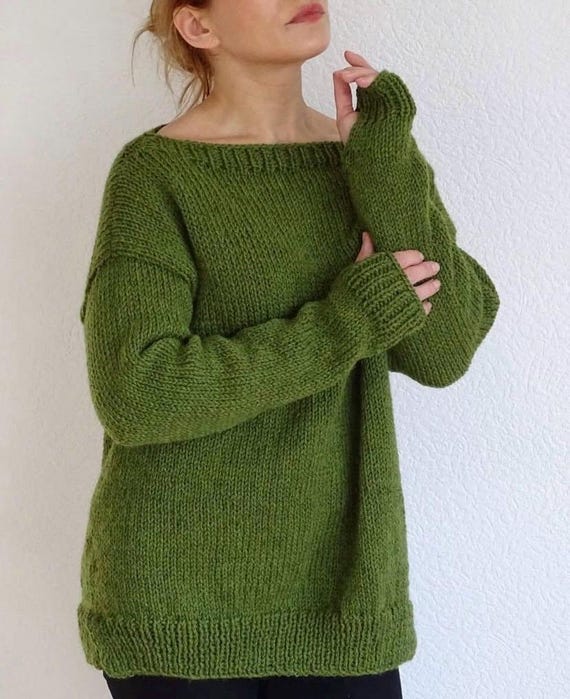 Olive Green Mix Sweater Alpaca Wool Sweater Jumper Loose