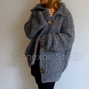 Pearl Cocoon graue Strickjacke, Locker gestrickte Oversized Slouchy reine Wolle Boho Damen Strickjacke, Merino Wolle grobstrick Slouchy Oversized Pullover Bild 4