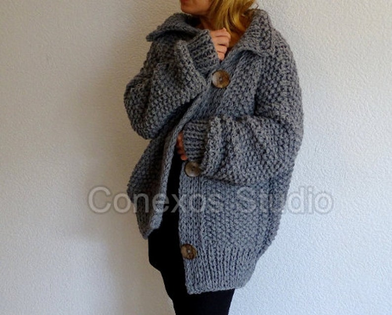 Pearl Cocoon gray cardigan, Loose knit oversized slouchy pure wool boho women's cardigan, Merino wool knit chunky slouchy oversized sweater image 4