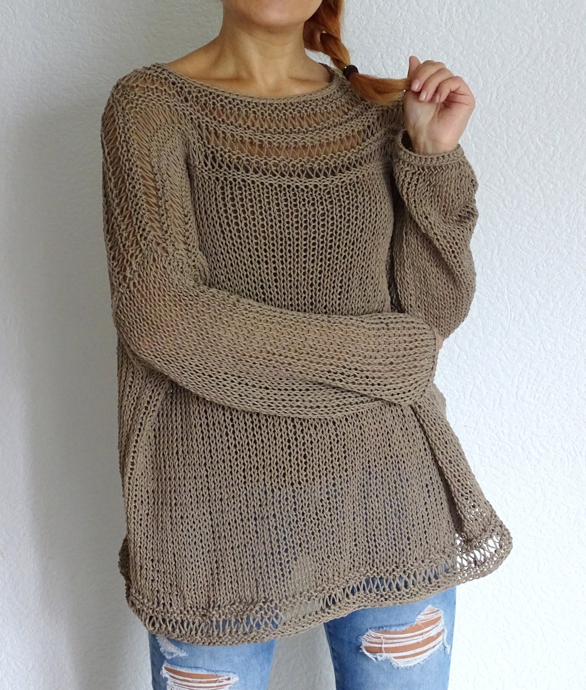Brown Loose Knit Oversized Cotton Sweater Loose Knit Summer Etsy Canada