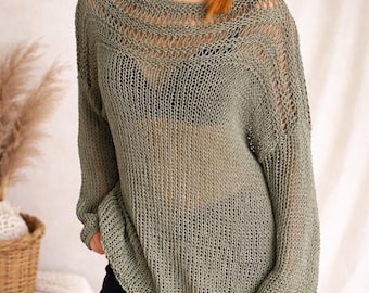 Oversized Knit Sweater Women Boho Loose Pullover Lightweight Summer Beach Cover Up